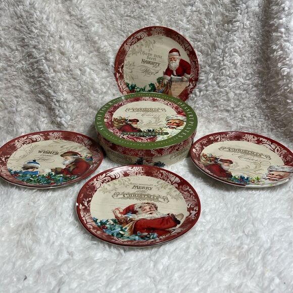 Certified International VICTORIAN SANTA 8" Plate Set 4P Audrey Roberts Christmas - Picture 1 of 14